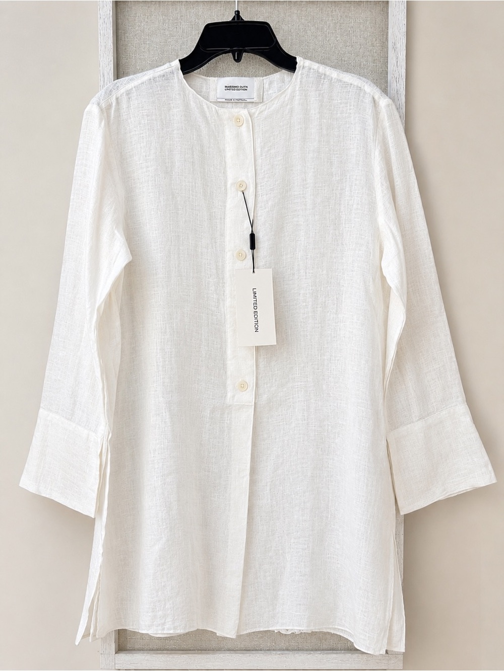 MASSIMO DUTTI Oversize Blouse Linen Button-Front Tunic Top - White XS NWT